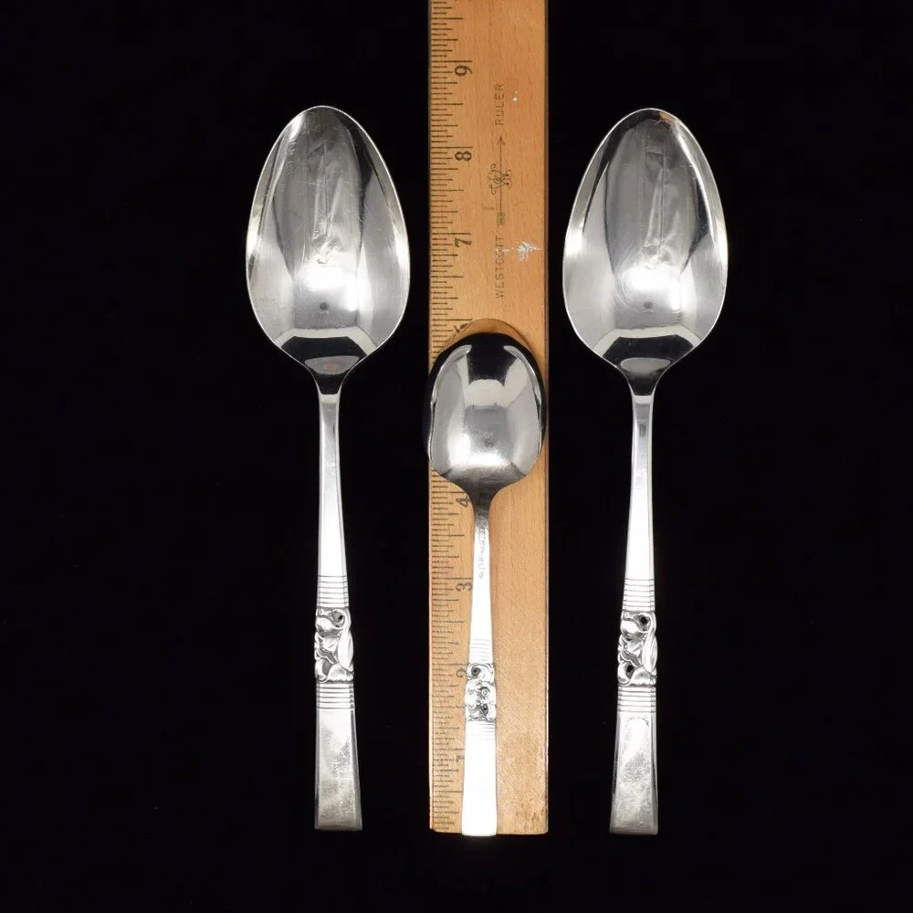 Oneida Community Morning Star 2 Solid Serving Spoons & 1 Sugar Spoon Silverplate